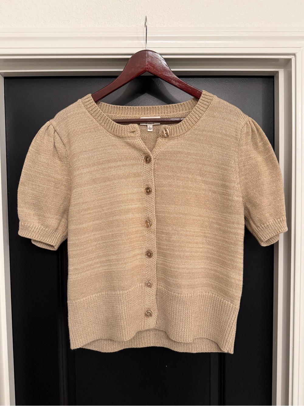 StudioB Beige Short Sleeve Button Cardigan